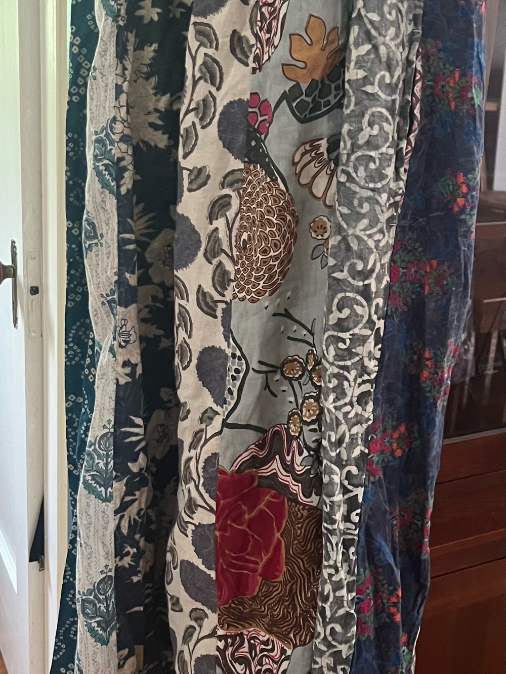 100% Cotton Blue Sky Artistic Maxi Dress with Earthy Tones - Boutique Piece - Picture 9 of 14